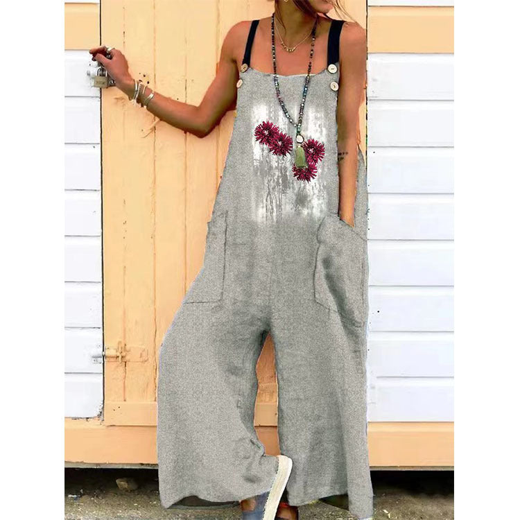 Creative Women's Printed Suspender Loose Casual Pants