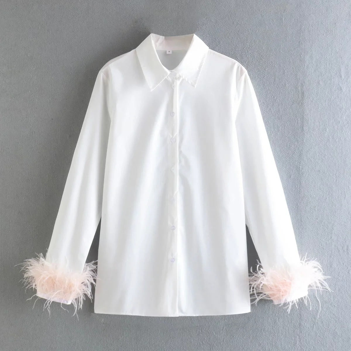 Early Spring Cuff Feather Decorative Shirt Blouses