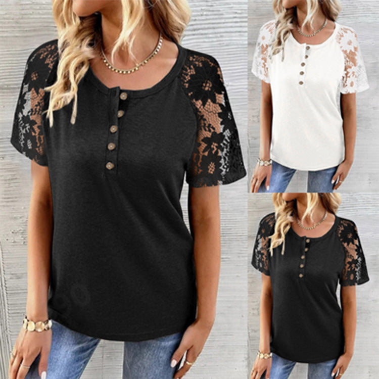 Women's Classy Wear Hollow Stitching Short-sleeved Blouses
