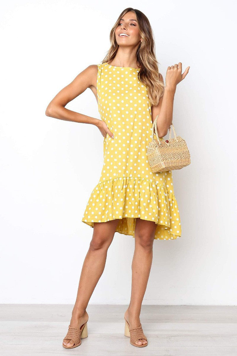 Summer Round Neck Sleeveless Polka-dot Loose-fitting Dresses