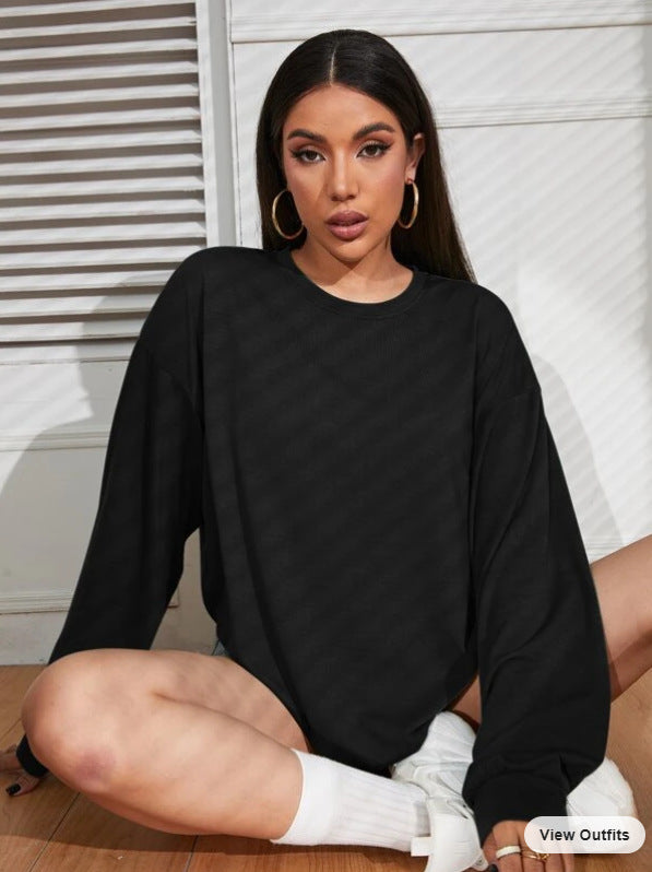 Slouchy Solid Round Neck T-shirt Leisure Blouses