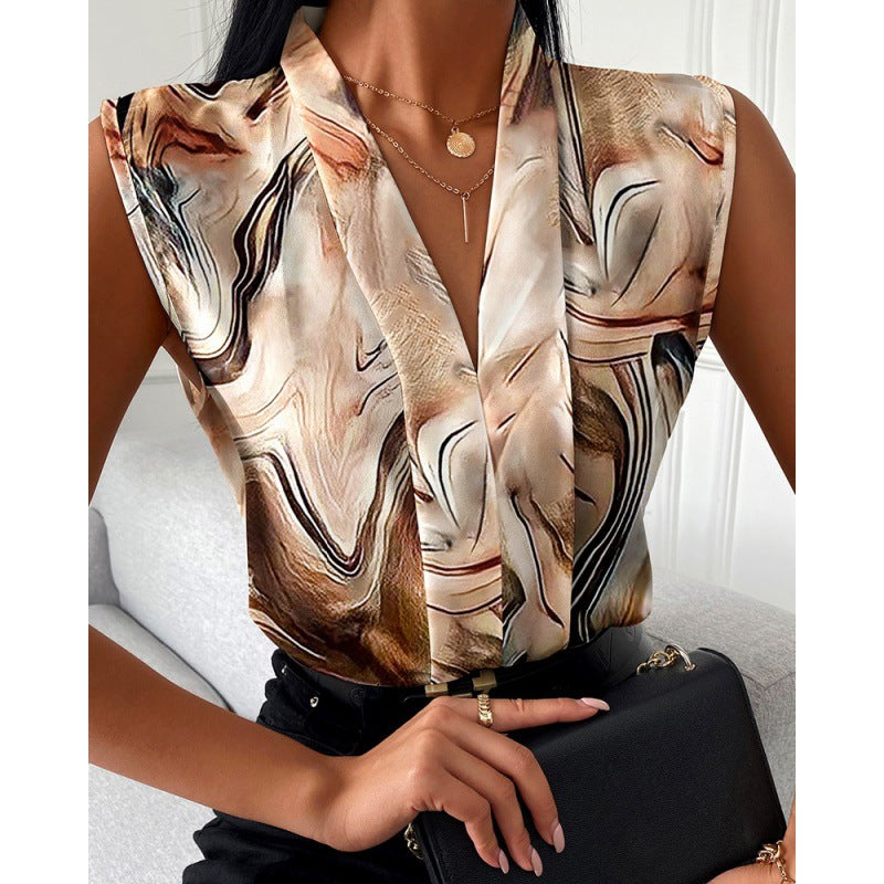 Women's Classic Creative Sleeveless V-neck Printed Blouses