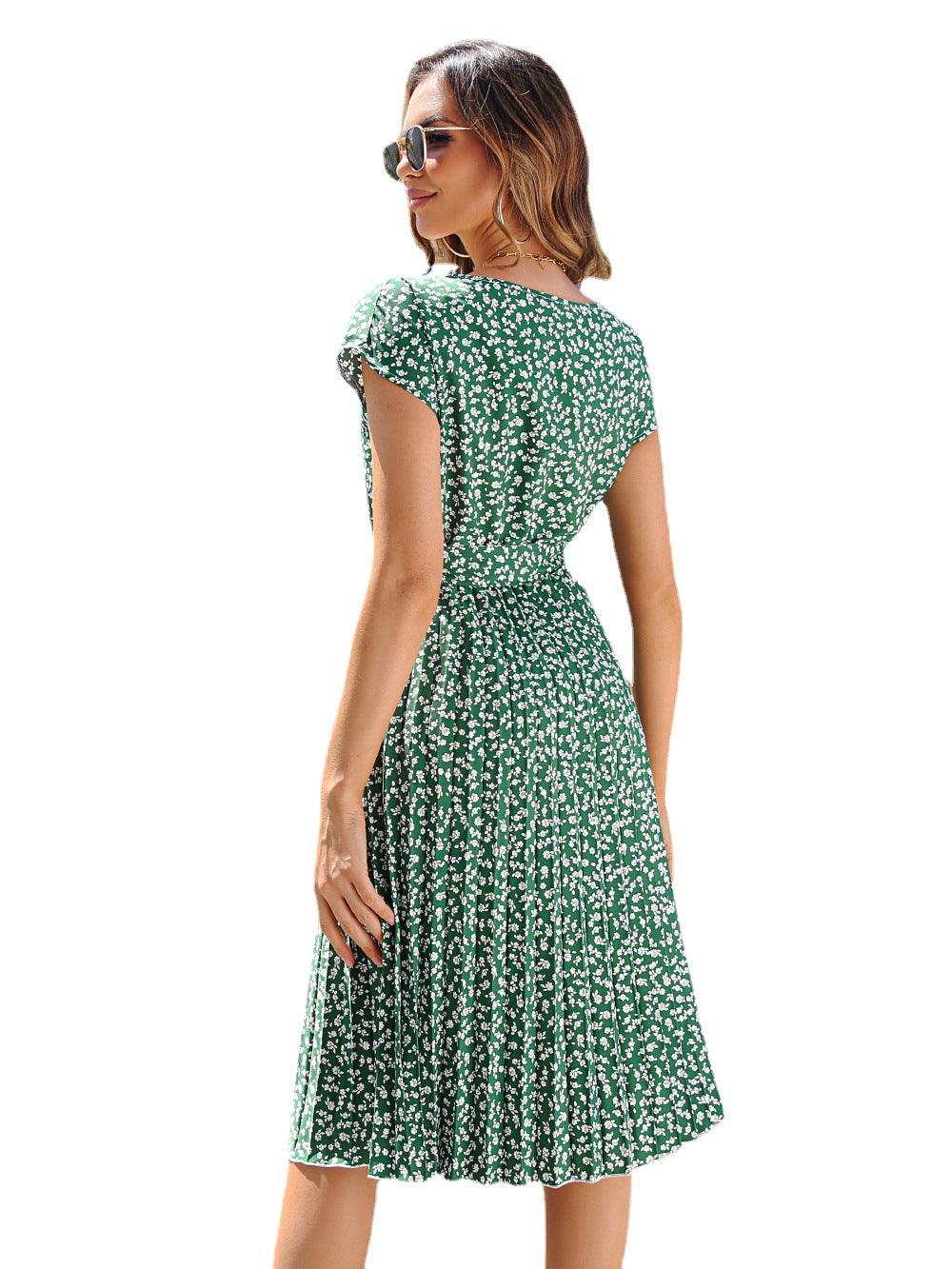 Summer Sleeve Round Neck Floral Tie-neck Dresses