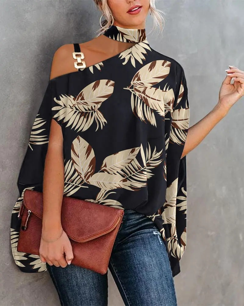 Women's Summer Halter Batwing Sleeve Printed Shirt Blouses