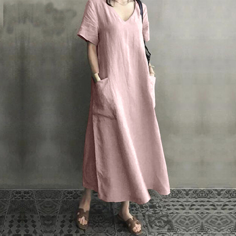 Women's Creative Spring Artistic Retro Cotton Linen V-neck Dresses