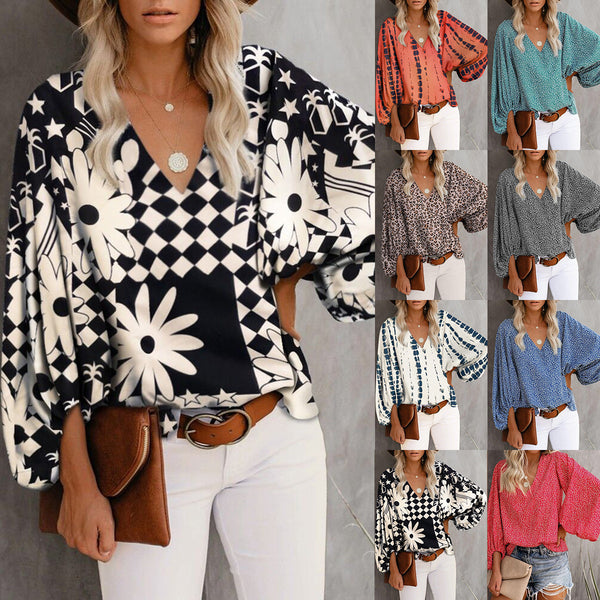 New Summer Collar Shirt Printed Sleeves Tops