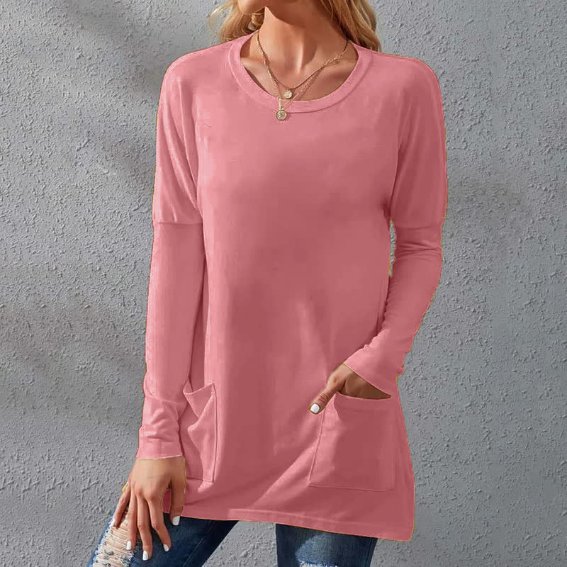 Women's Solid Color Sleeve Loose Round Neck Blouses