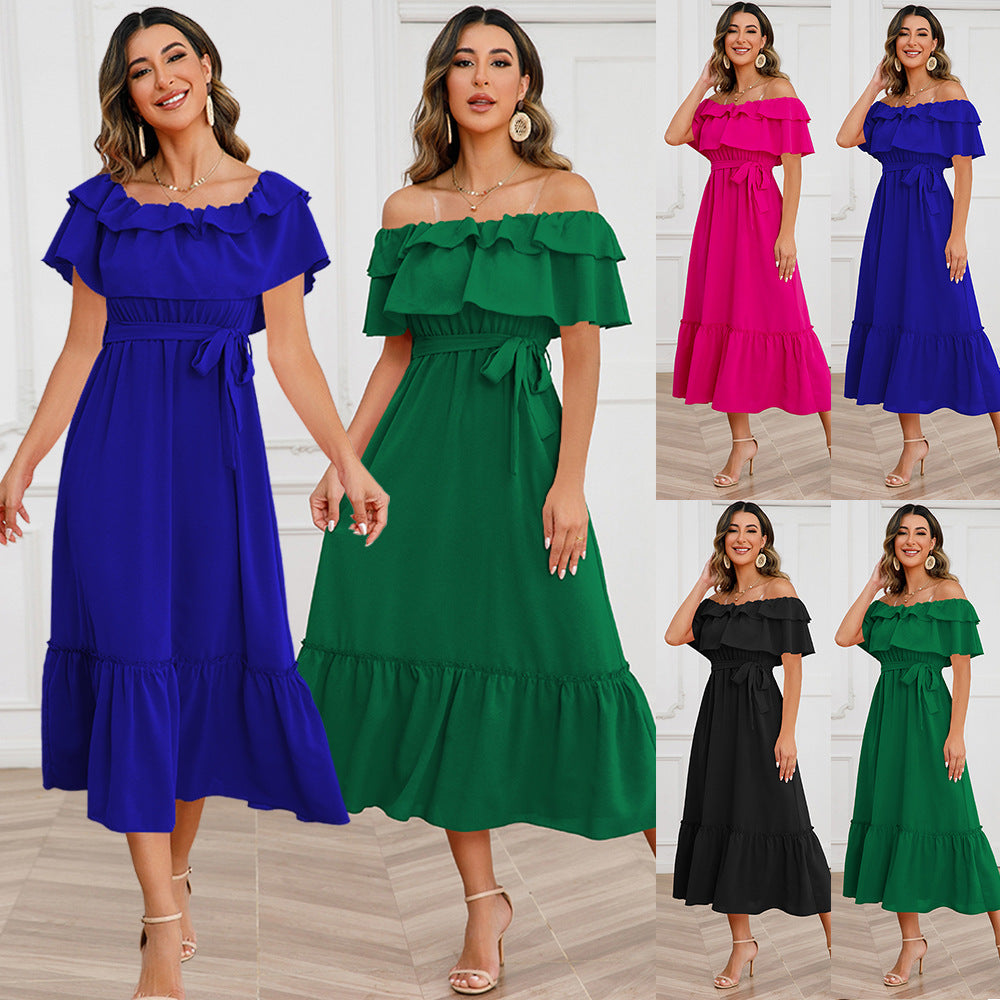 Solid Color Sexy Off-shoulder Mid-length Stylish Dresses