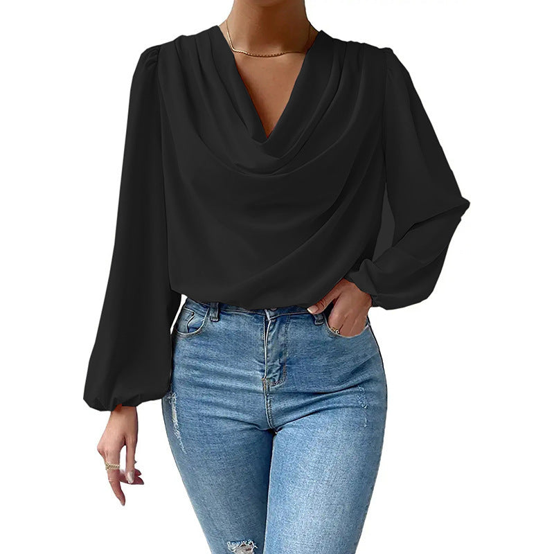 Women's Durable Long-sleeved Loose Draped V-neck Clothing