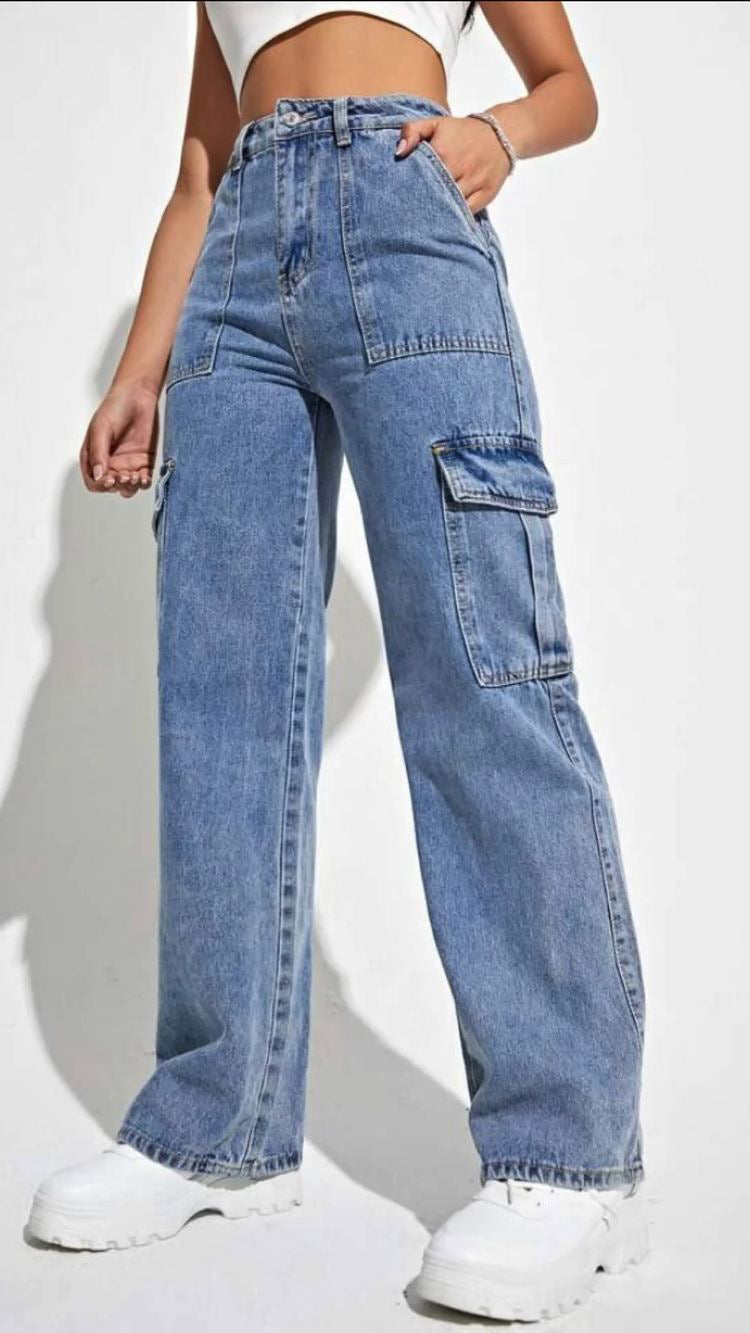 Pantalon en denim à jambe droite durable à la mode pour femmes