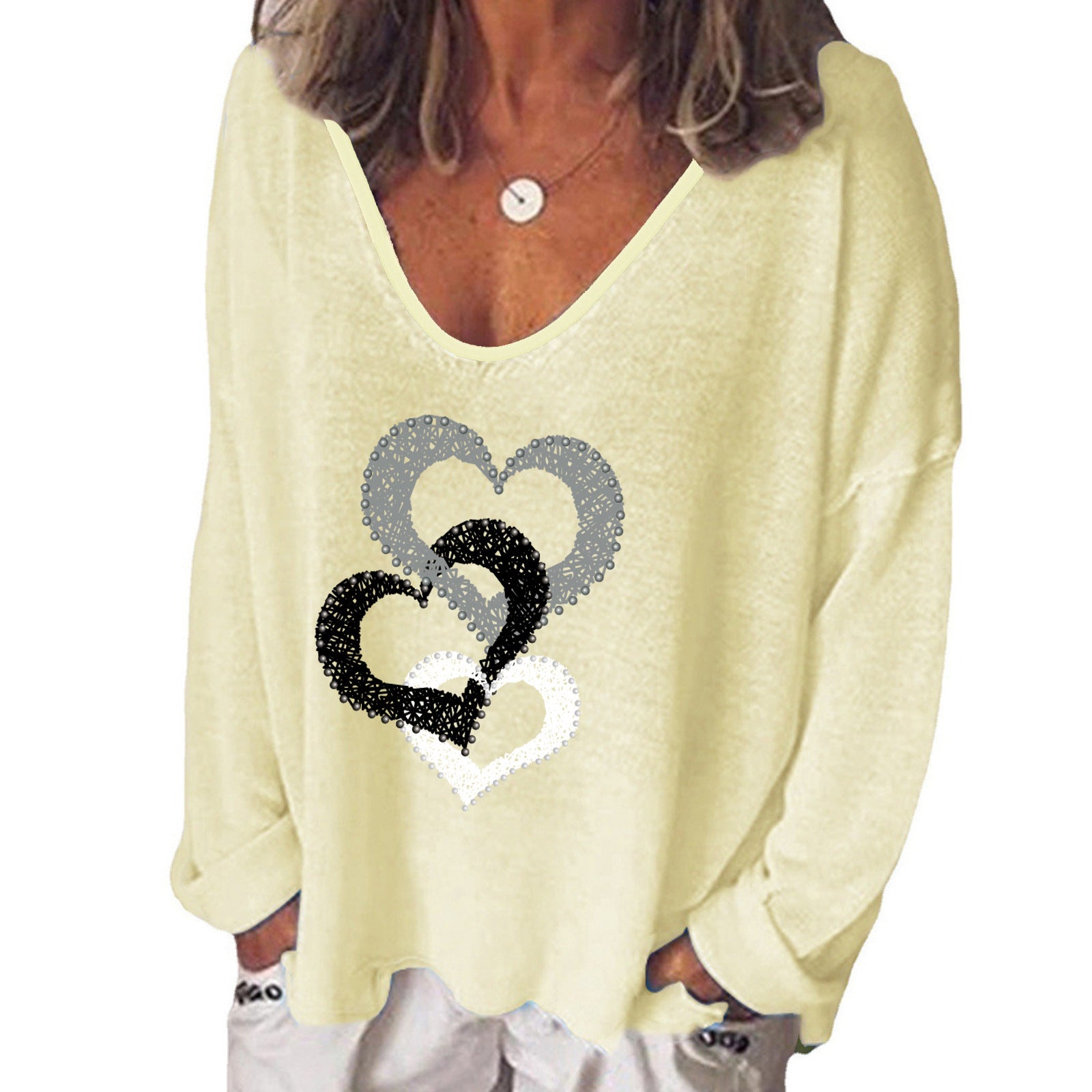 Women's Spring Long-sleeved T-shirt For Creative Heart Blouses