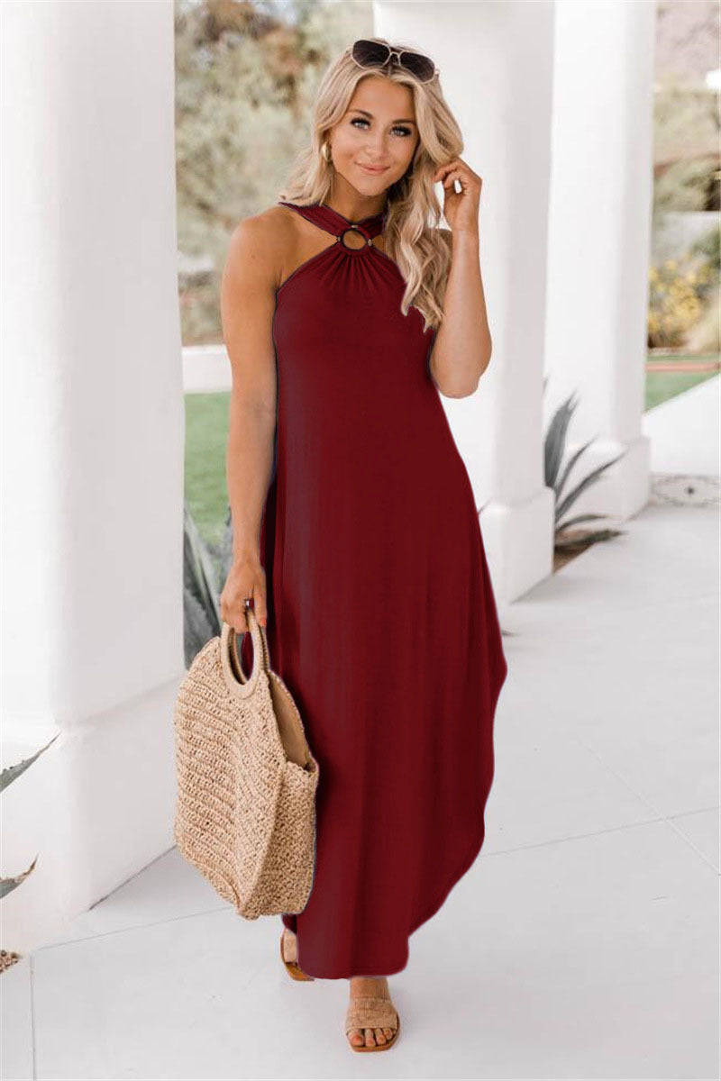 Off-the-shoulder Casual Halter Confortable Robes Longues Poche