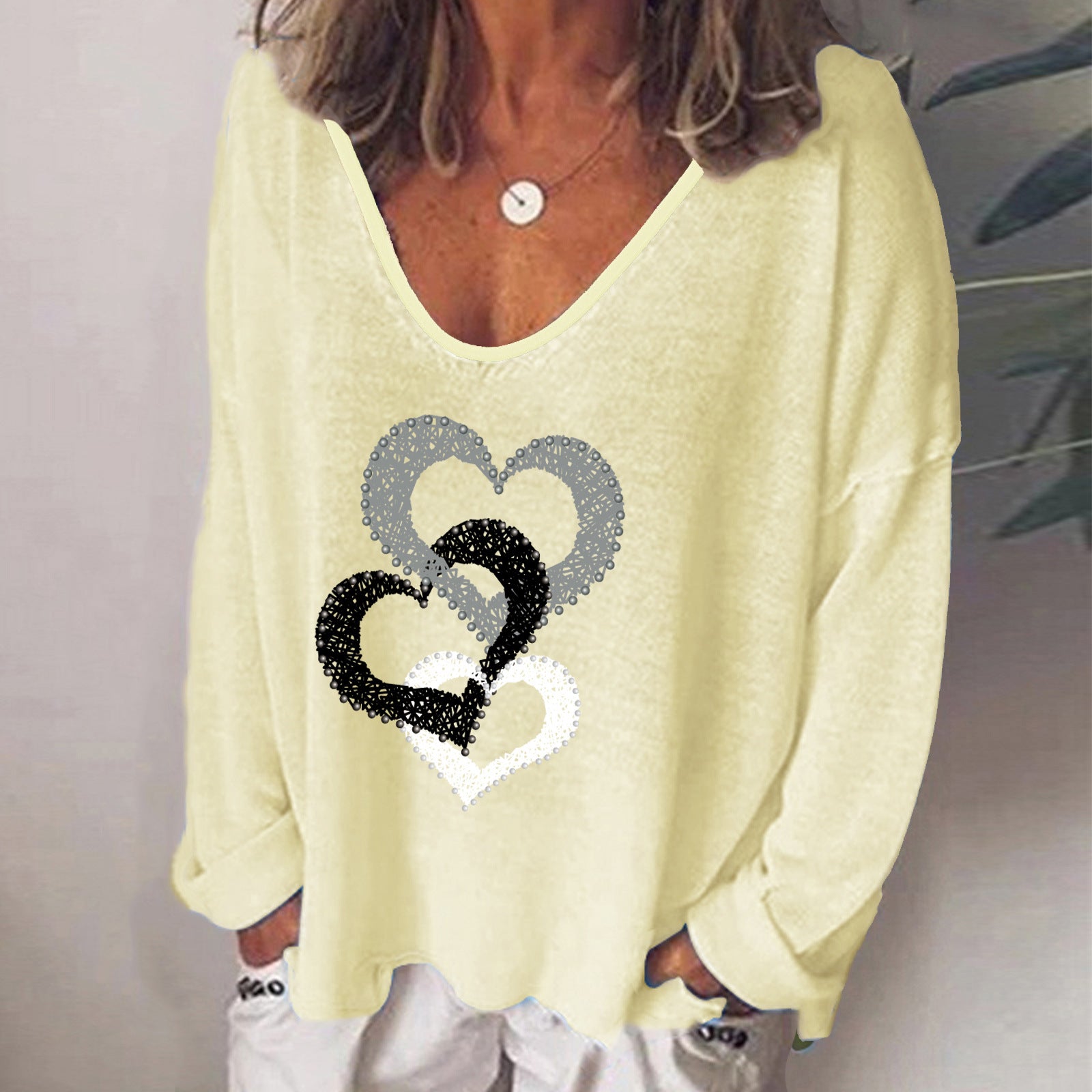 Women's Spring Long-sleeved T-shirt For Creative Heart Blouses