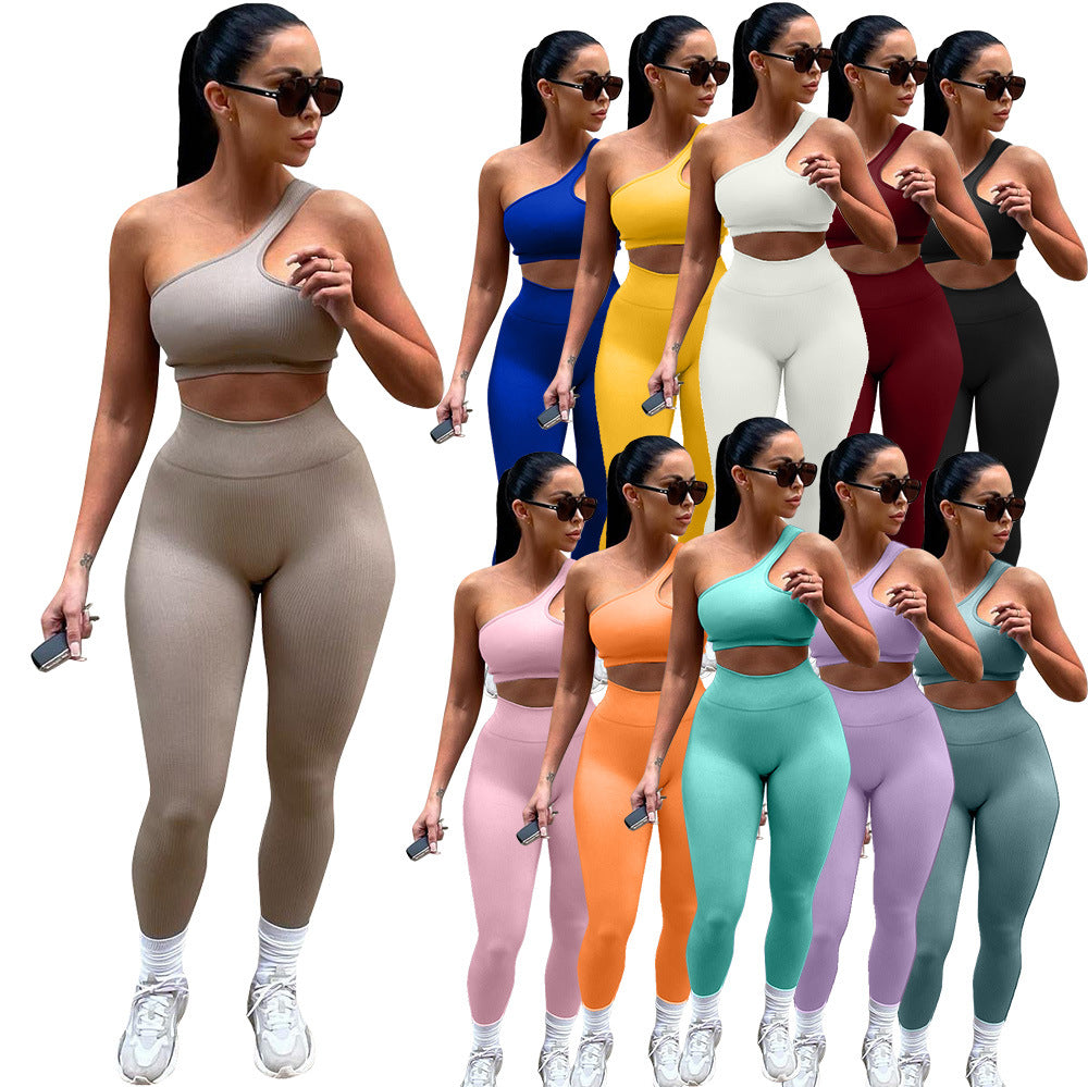 Women's Sports Leisure Solid Color Single Shoulder Suits