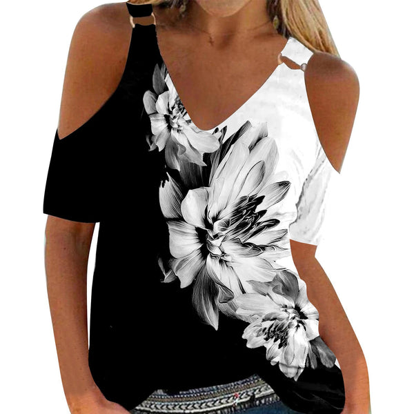 Women's Casual Summer Printed Sleeve Hollow Out Blouses