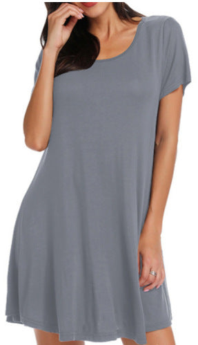 Women's Round Neck Solid Color Pocket Sleeve Dresses