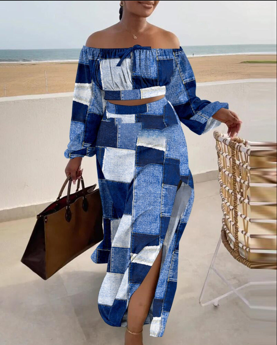 Autumn Casual Split Vacation Dress Two-piece Suits