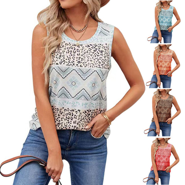 Women's Summer Printed Sleeveless Style I-shaped Blouses