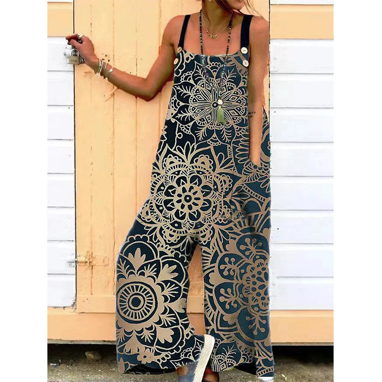 Creative Women's Printed Suspender Loose Casual Pants