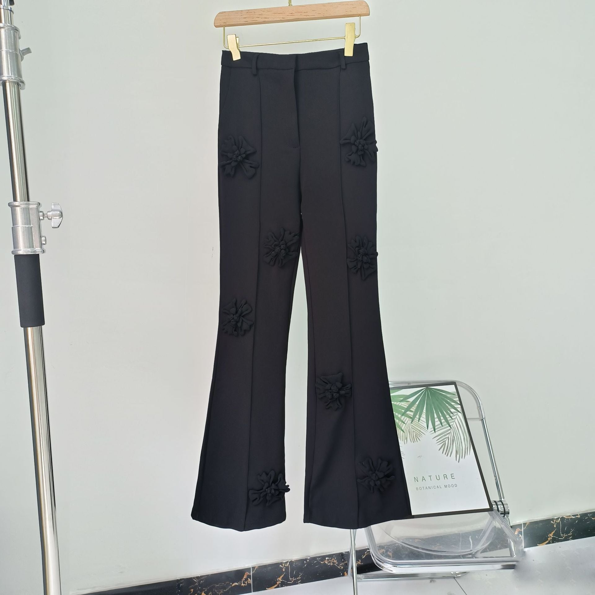 Collar Long Sleeve Mid Waist Length Trousers Suits