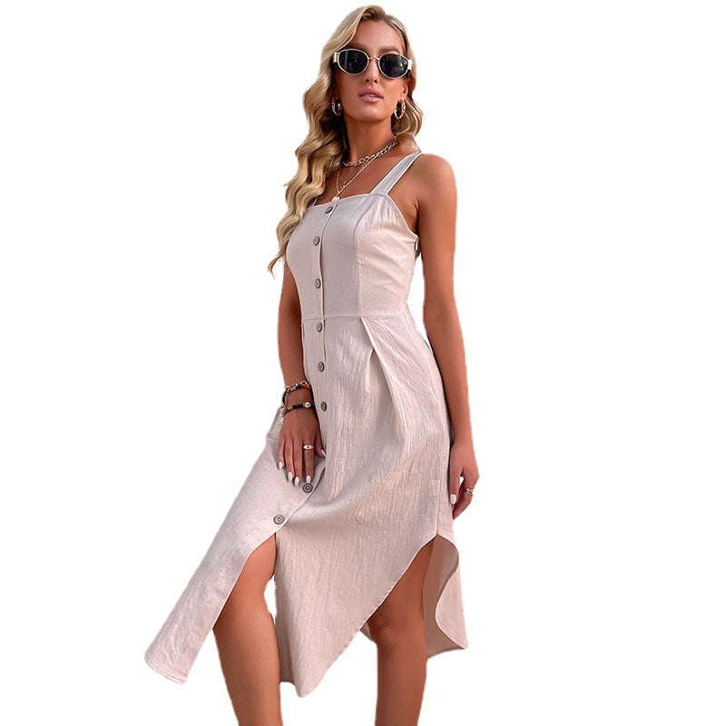 Summer Solid Color Slim Irregular Linen Dresses