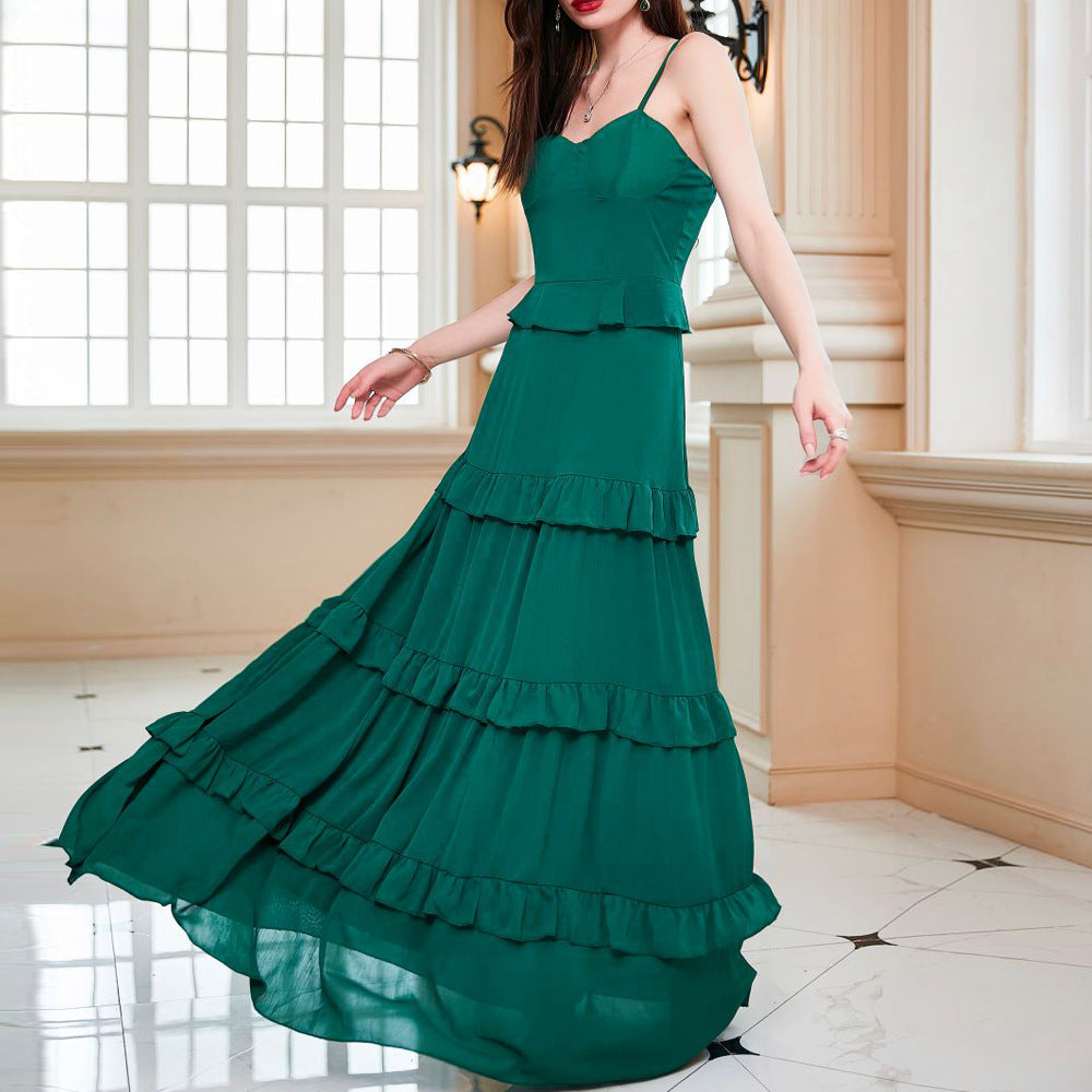 Women's Sling Green Large Swing Dress With Dresses