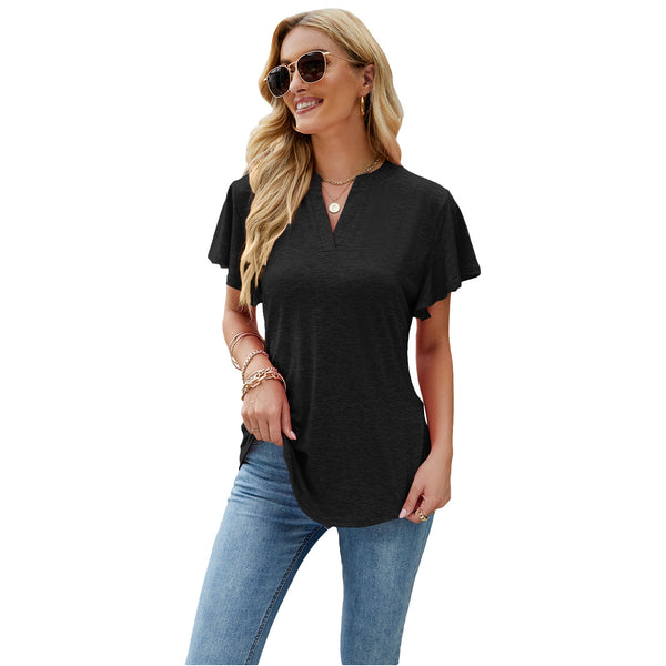 Women's Summer V-neck Ruffled Sleeve Dovetail Short-sleeved Blouses