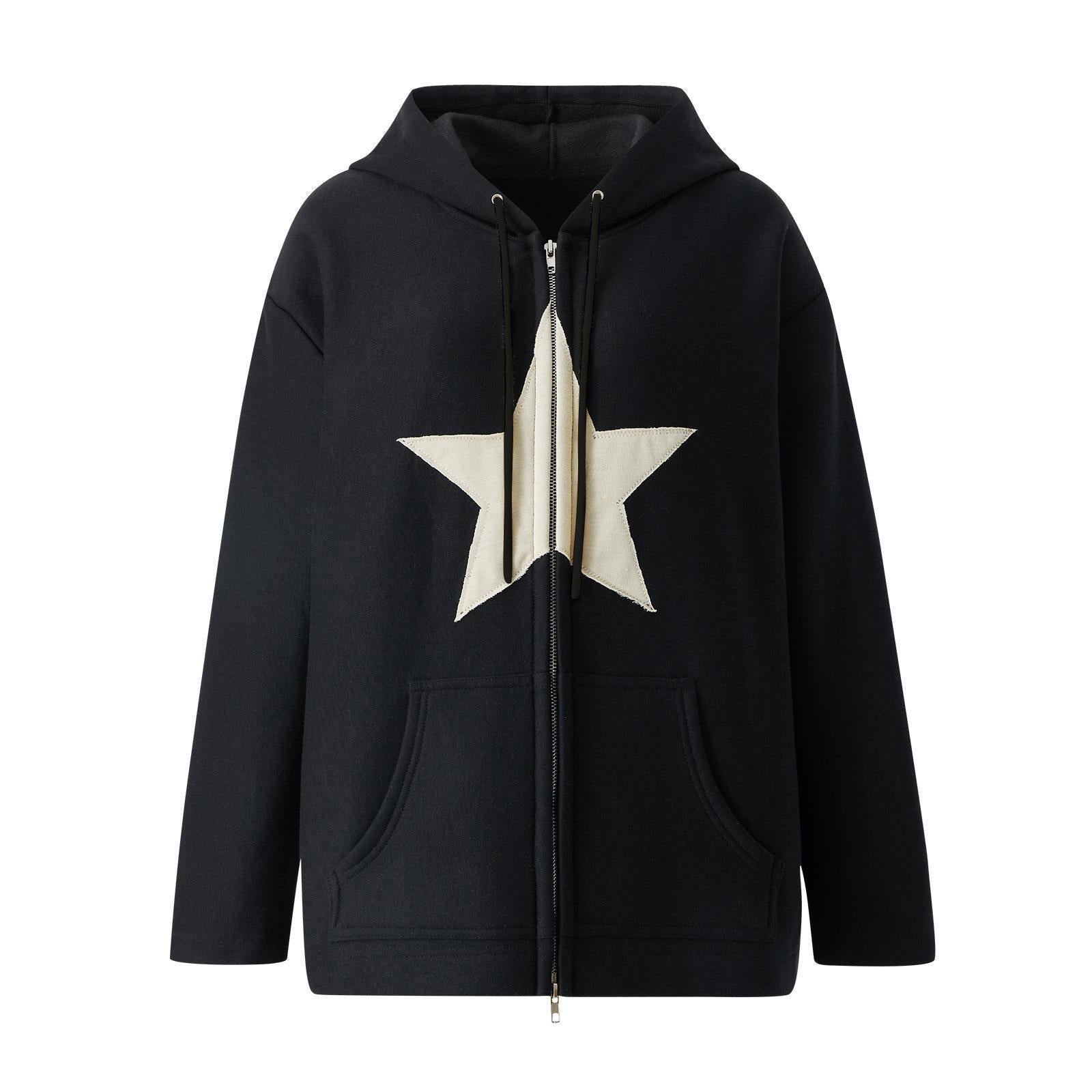 Women's Early Autumn Fleece-lined Five-pointed Star Color Collision Design Casual Sweaters