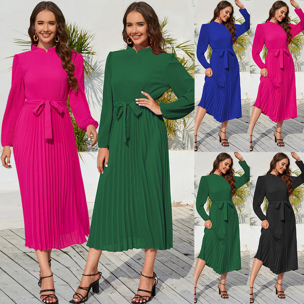 Women's Elegant Dress Stand Collar Puff Sleeve Dresses