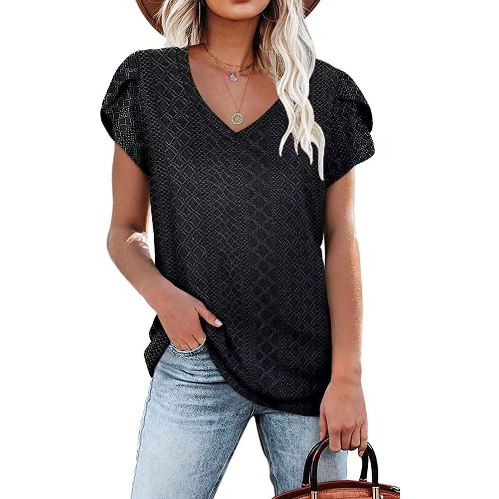 Women's Solid Color V-neck Tile Sleeve Loose Blouses