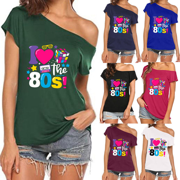 Women's Summer Letters Love Cube Radio Printing Blouses