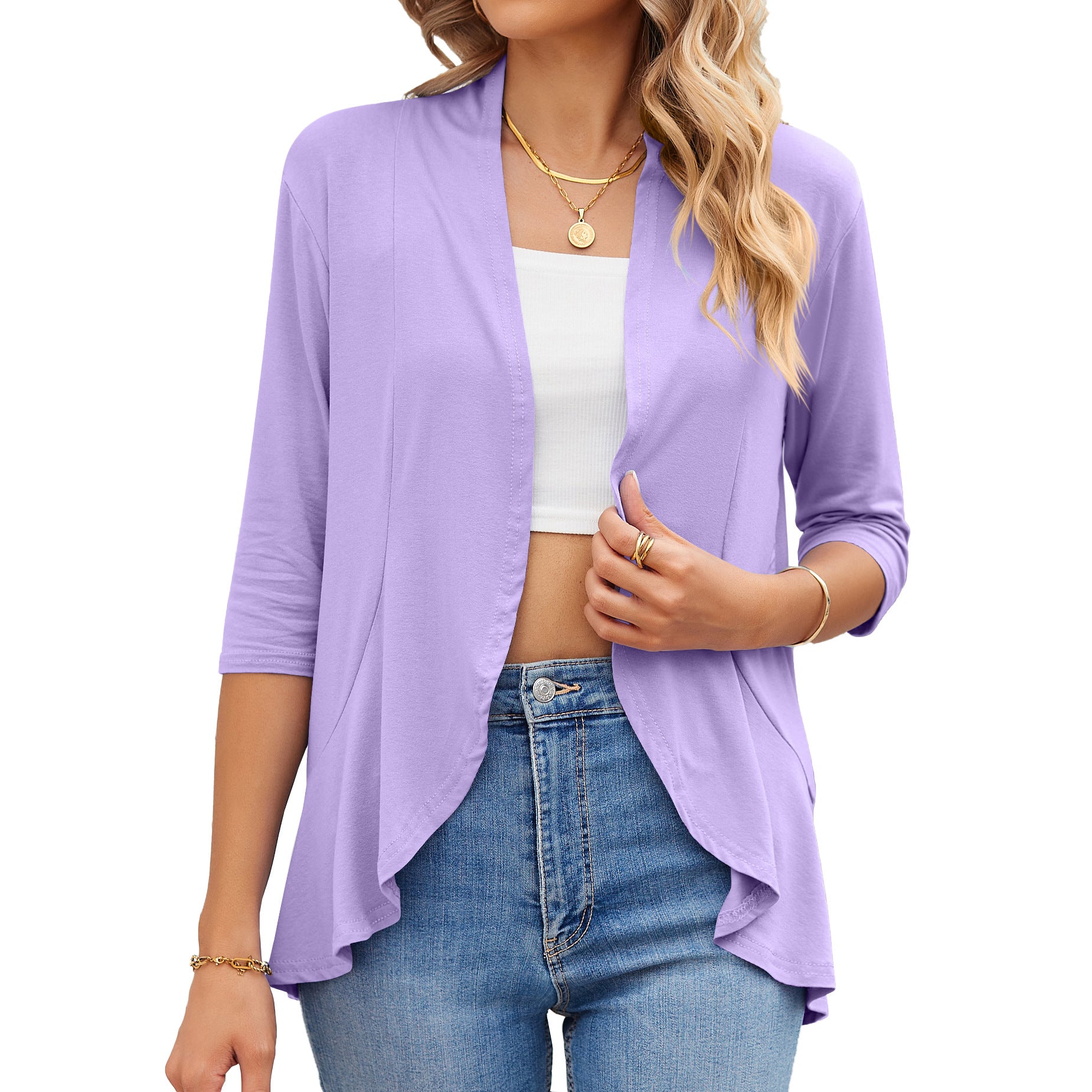 Women's Summer Solid Color Three-quarter Sleeve Ruffle Blouses