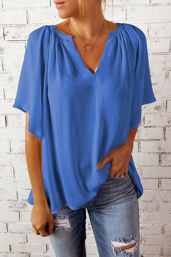 Women's Summer Loose-fitting V-neck Casual T-shirt Chiffon Blouses