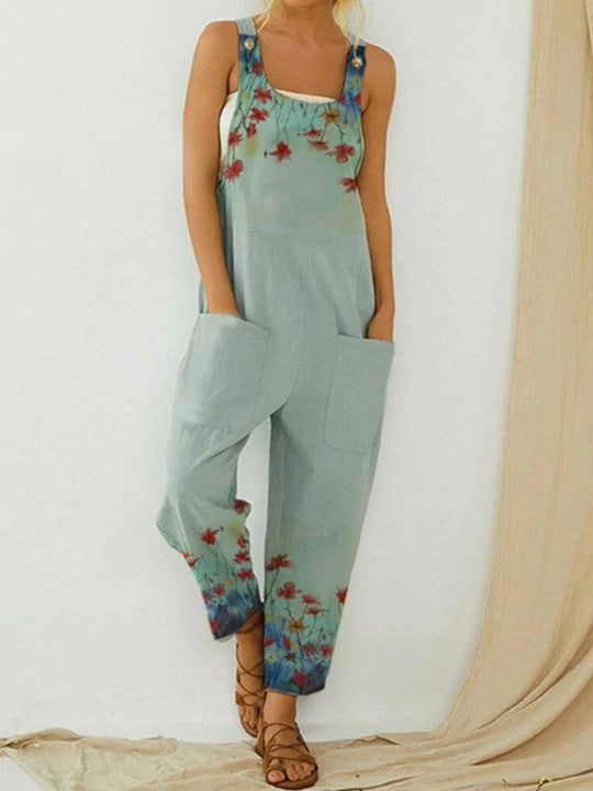 Women's Slouchy Retro Abstract Print Overalls Pants