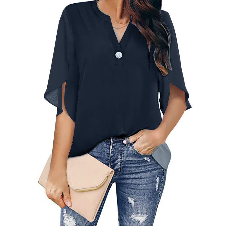 Women's Sleeve Elegant Casual Solid Color V-neck Shorts