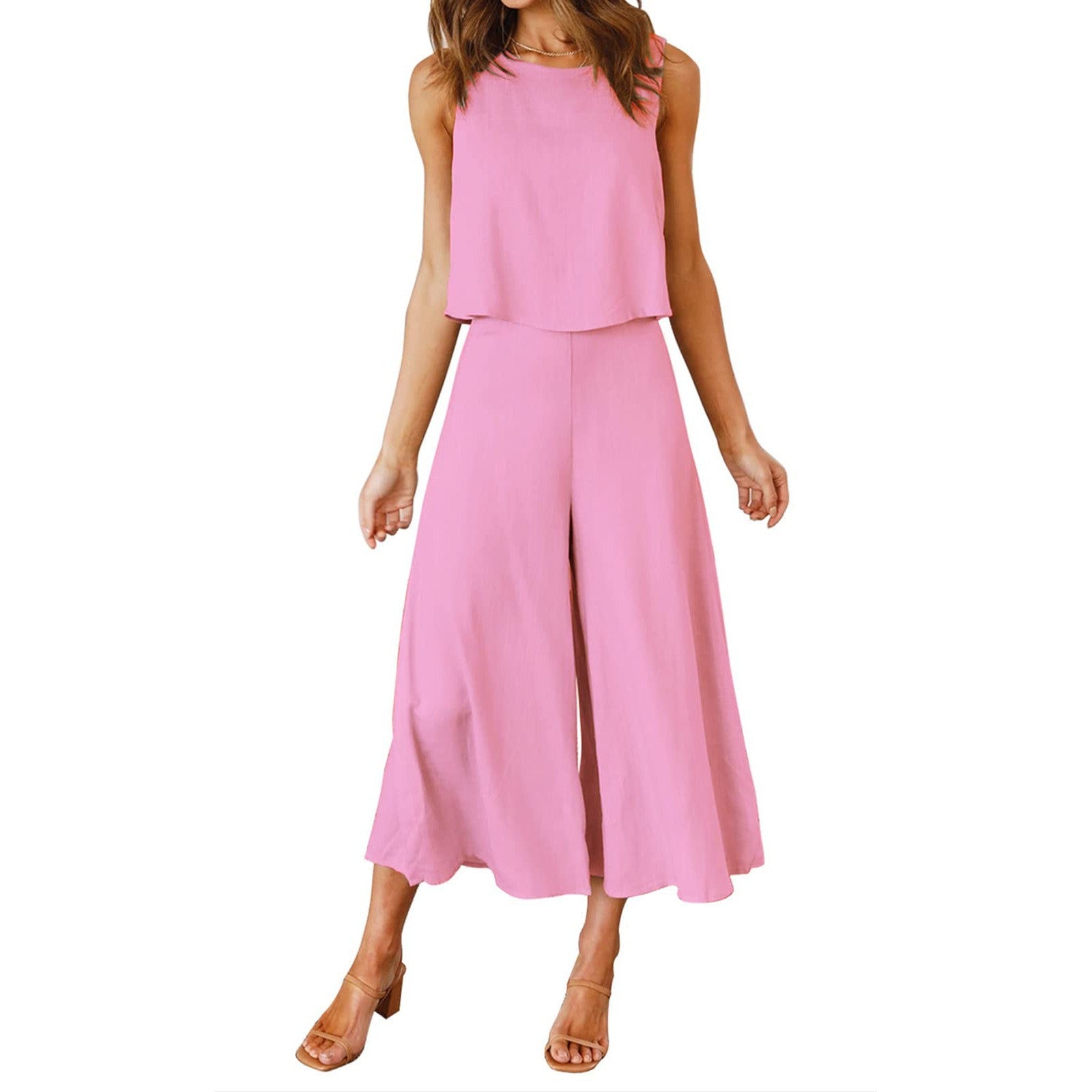 Women's Summer Clothes Round Neck Solid Color Suits