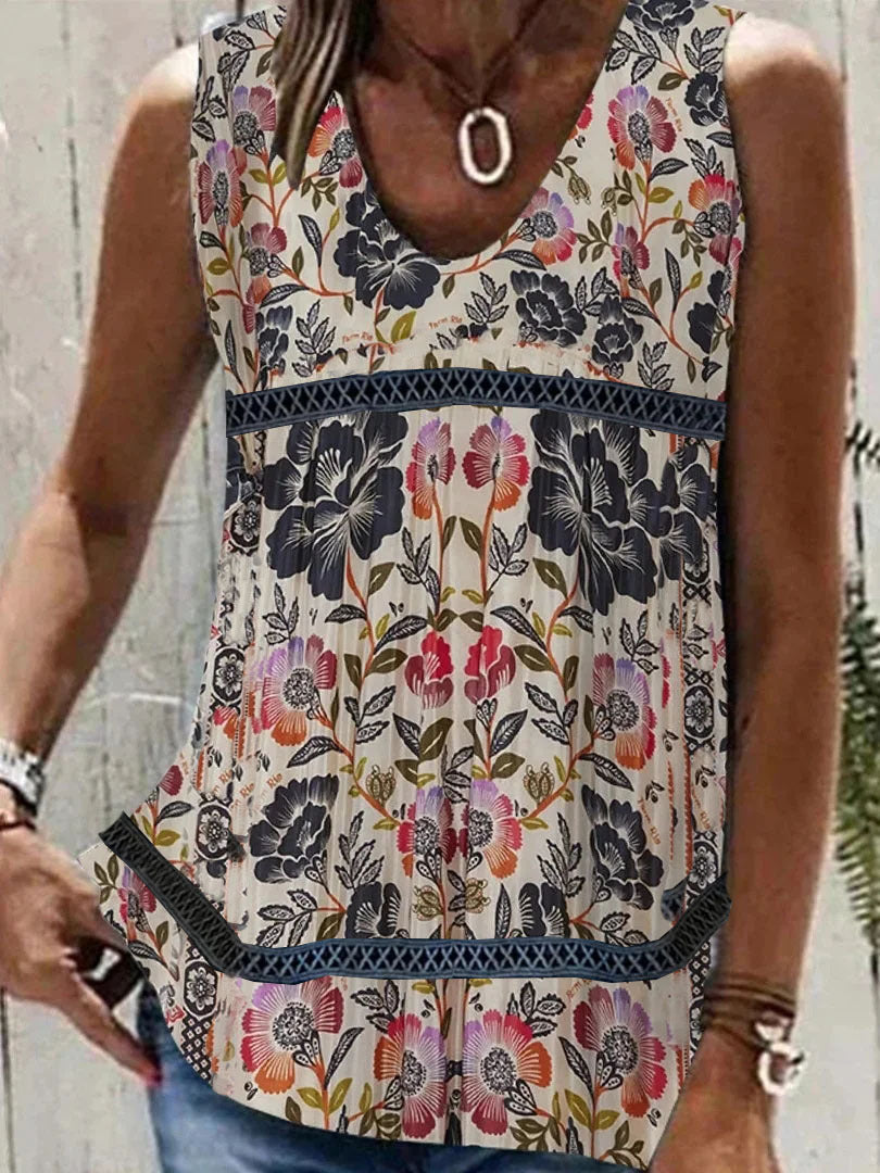 Women's Slouchy Summer Printed Patchwork Sleeveless Blouses