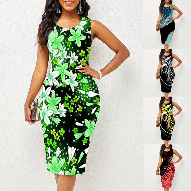 Party Round Neck Sleeveless Fashionable Printed Dresses