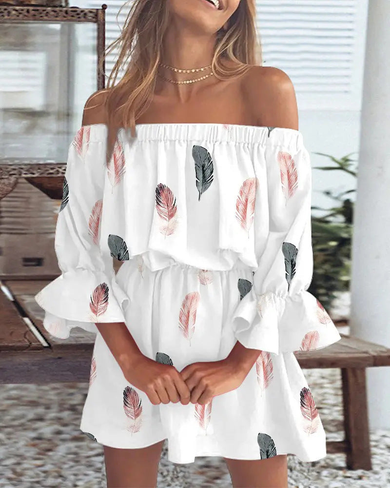 Women's Sexy Fashion Off-shoulder Printed Dress Dresses