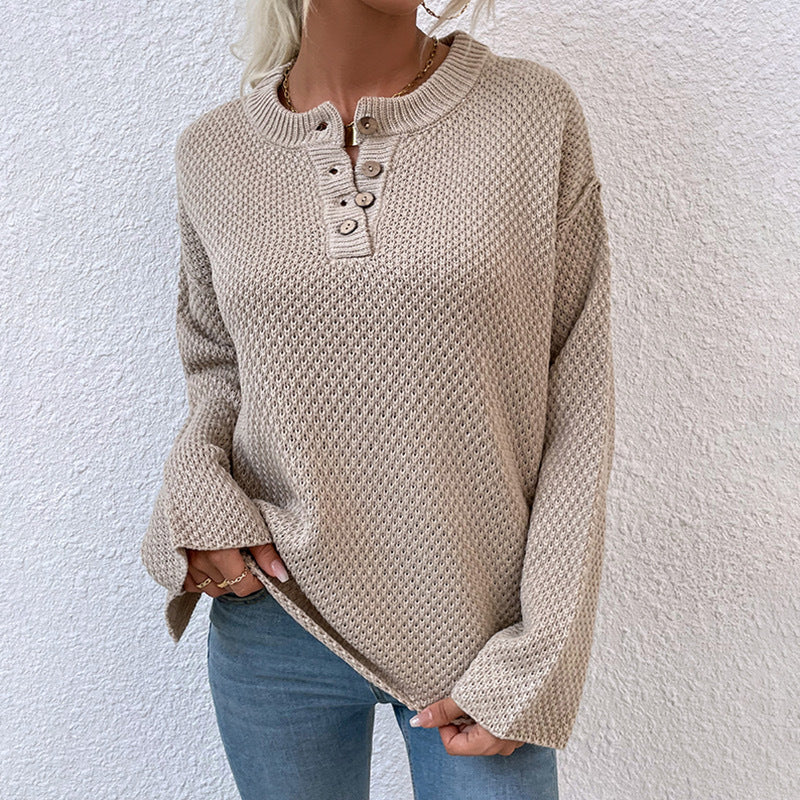 Women's Round Neck Chest Buttons Knit Sweaters