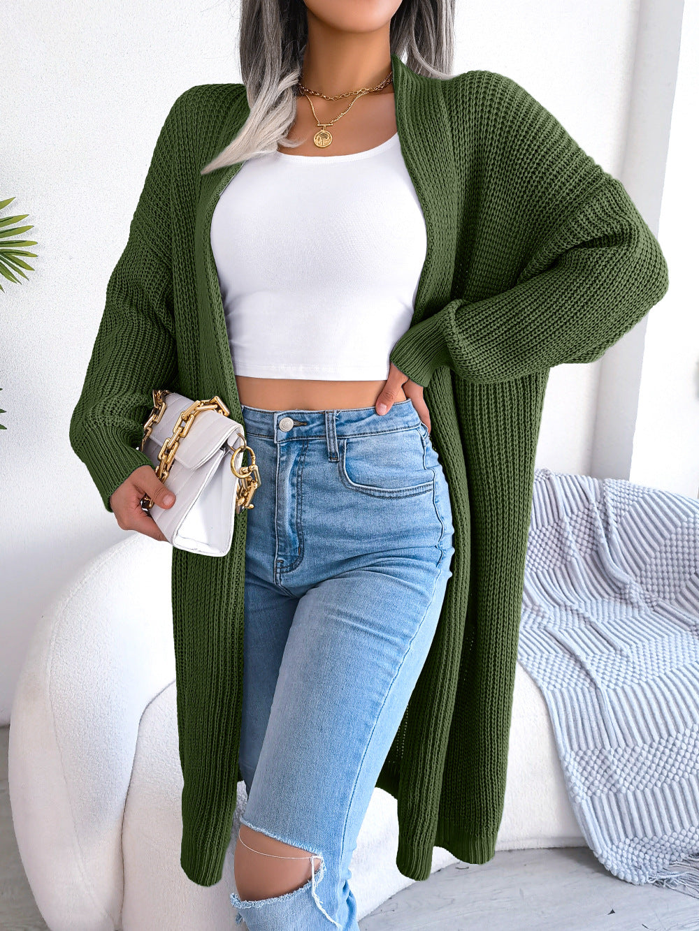 Attractive Classy Women's Casual Lapel Long Sweaters