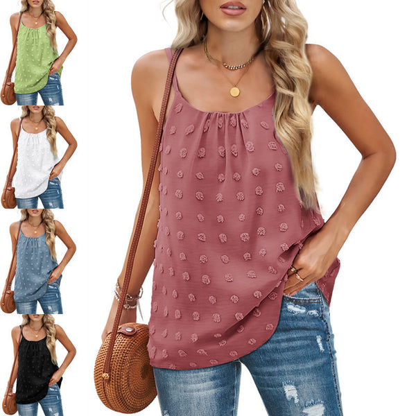 Women's Round Neck Pompon Sleeveless Adjustable Camisole Tops