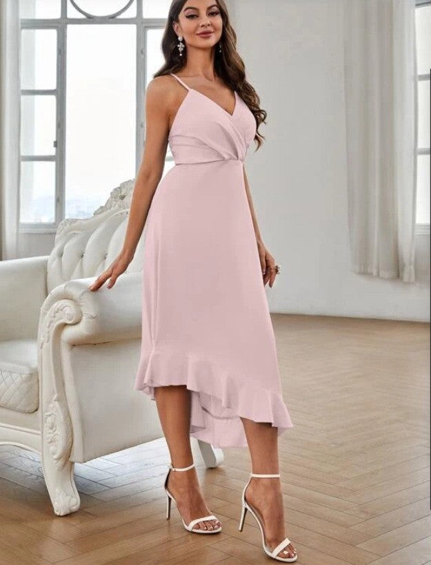 Women's Summer Sexy Suspenders Backless Ruffled Solid Dresses