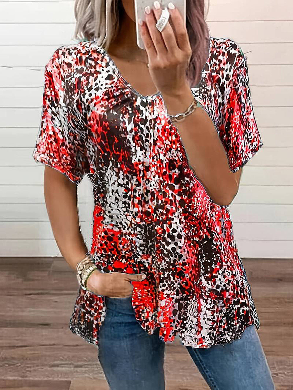 Women's Summer Digital Printed Leopard Print Chest Blouses