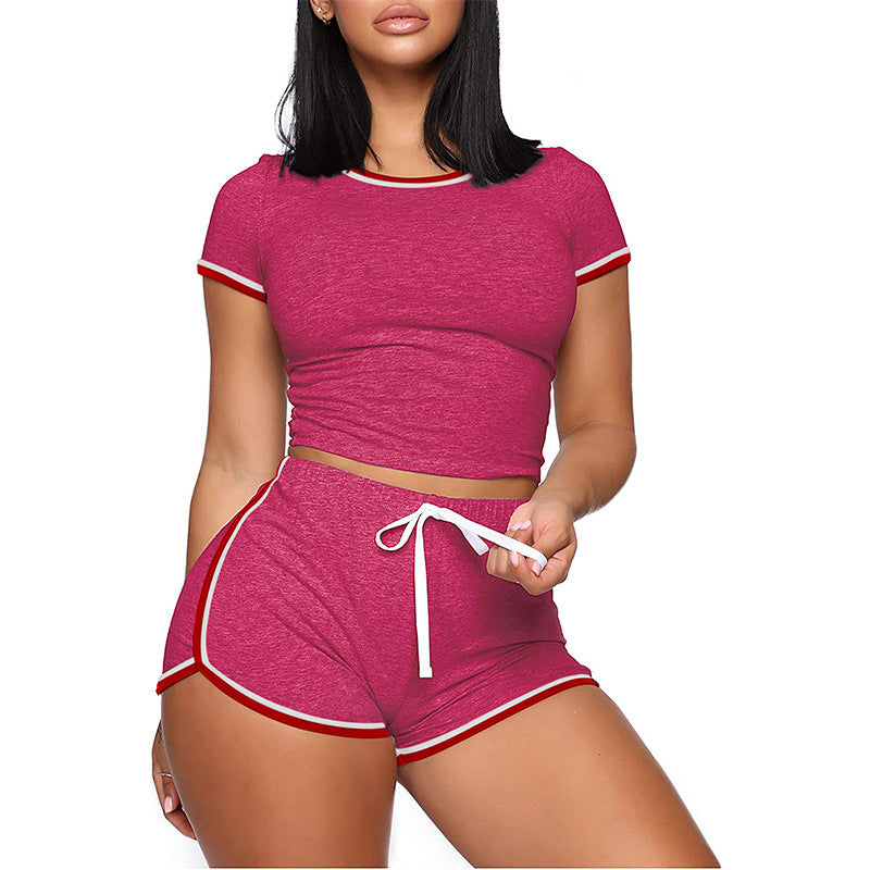 Women's Summer Solid Color Stitching Sleeve Two-piece Clothing