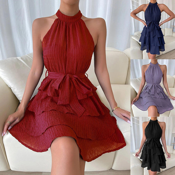 Women's Summer Cinched Patchwork Sleeveless Ruffled Dress Dresses