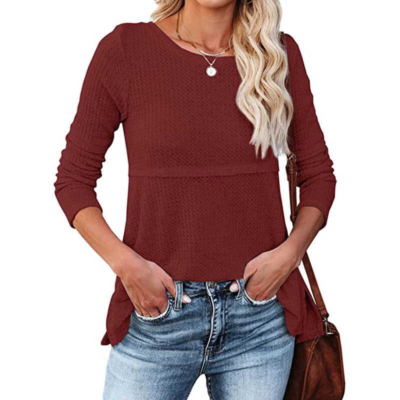 Women's Fashion Back Hollow Round Neck Long Sleeve Blouses