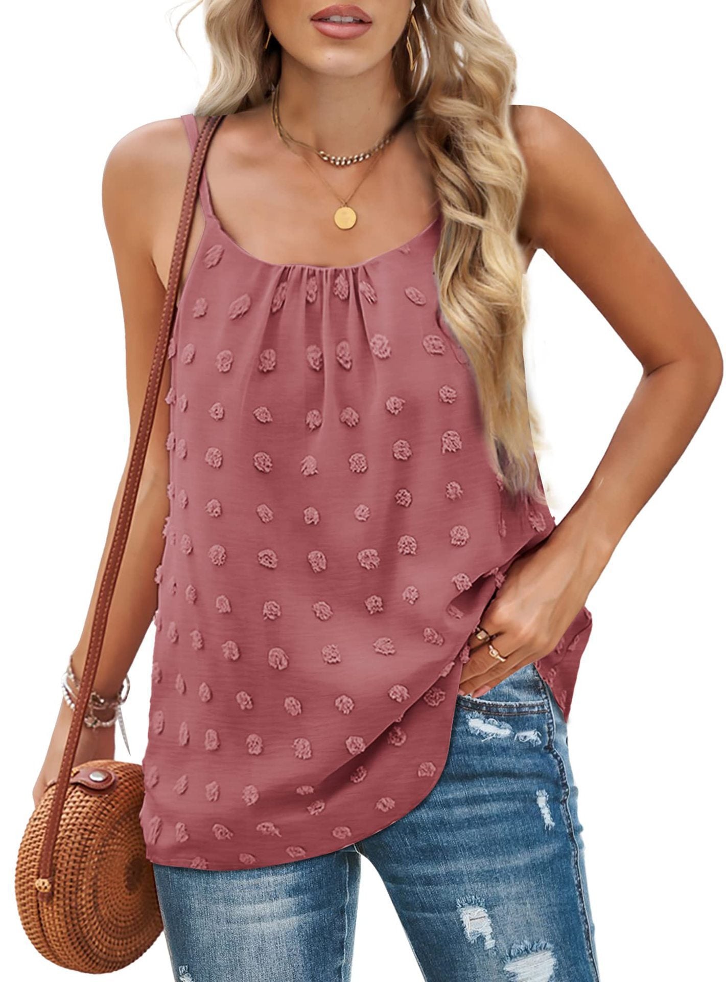 Women's Round Neck Pompon Sleeveless Adjustable Camisole Tops