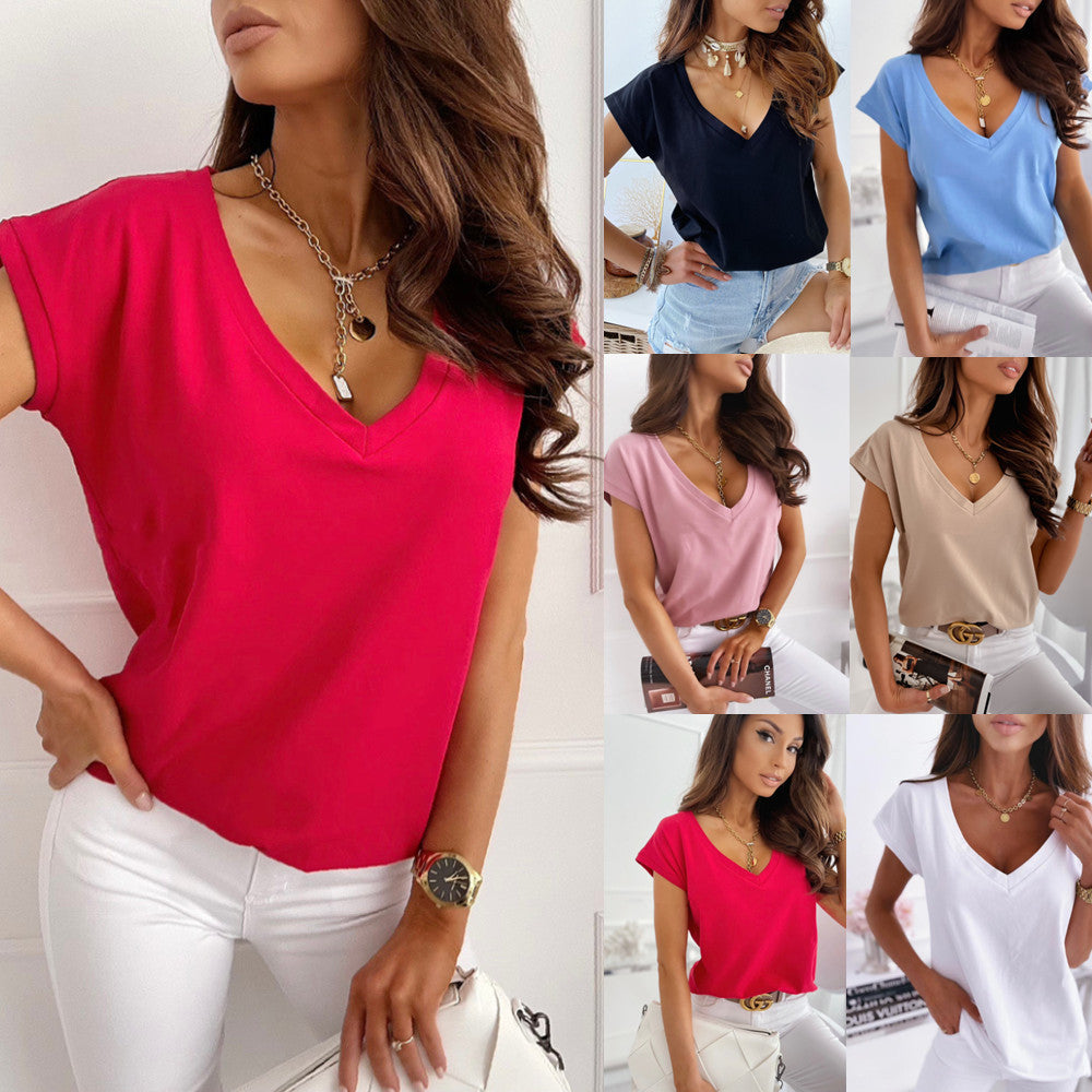 Women's Solid Color Sleeve V-neck Simplicity Clothing