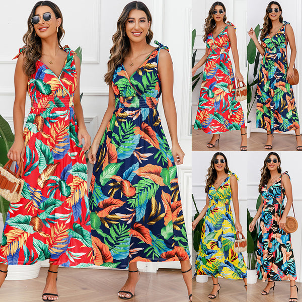 Robes longues imprimées d'été Hawaii Beach pour femmes